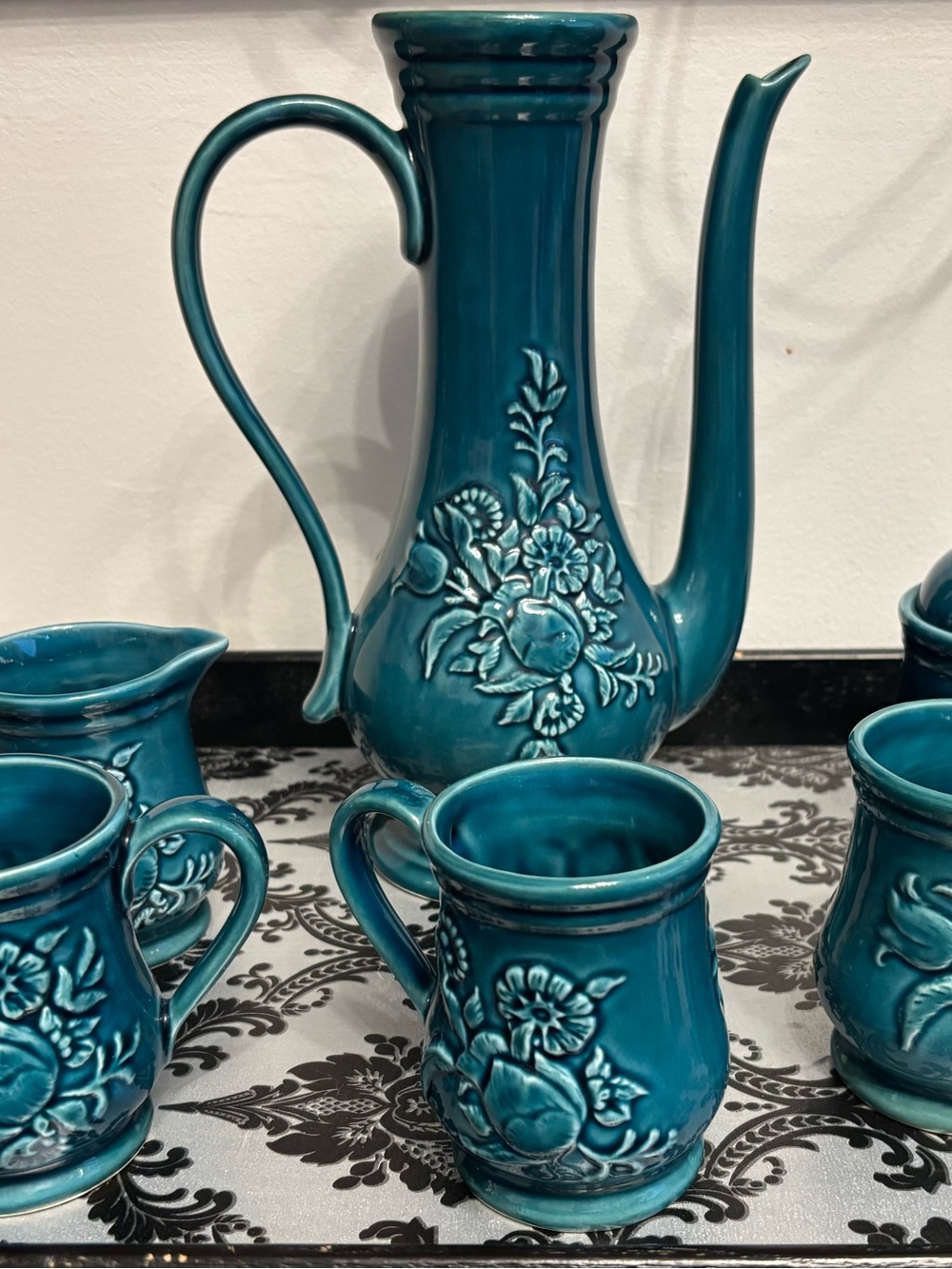 Service café thé vintage turquoise Giftcraft Japan 7pc / Teal Ceramic Set